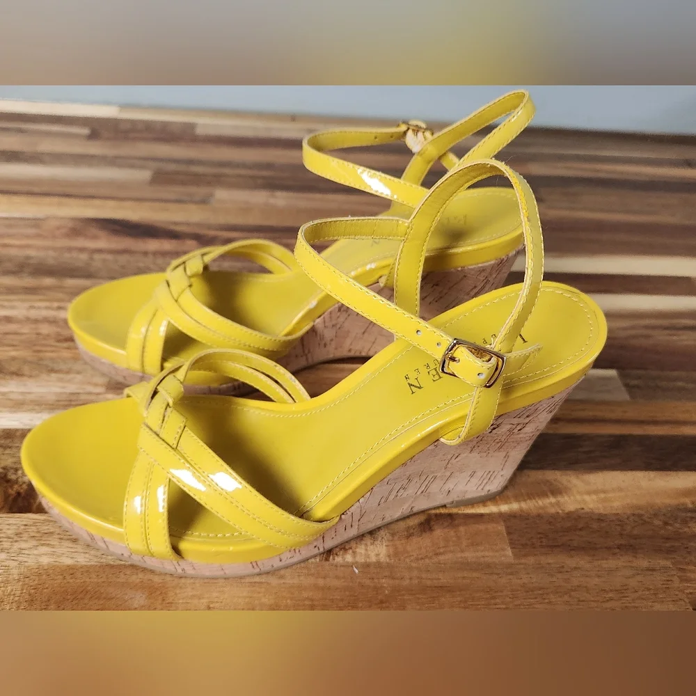 Ralph Lauren Yellow Strappy Wedge Sandals - Picture 6 of 9